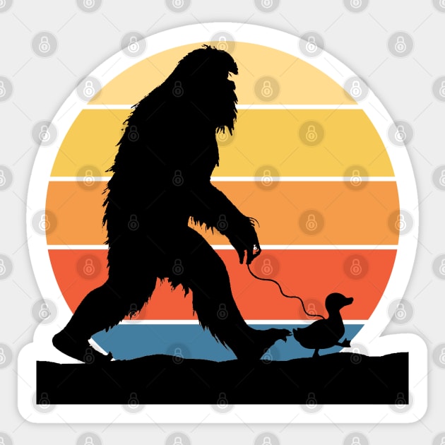 Bigfoot Walking with a Duck Gradient Sunset Sticker by FlippinTurtles